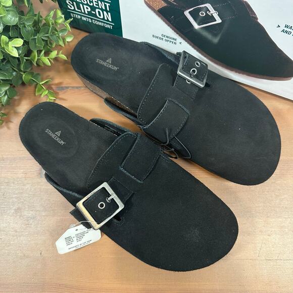 Staheekum Women's Crescent Slip On Black Suede Buckle Clogs Size 9 - Picture 1 of 7